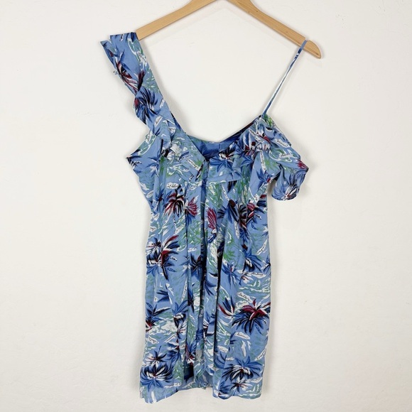 The Kooples Blue Printed Sleeveless One-Shoulder Romper - Picture 5 of 15